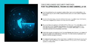 Read more about the article Cisco Releases Security Patches for TelePresence, RoomOS and Umbrella VA