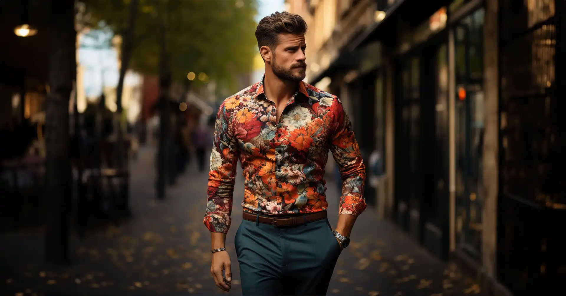 Fresh Fleur Sky Men's Long Sleeve Dress Shirt